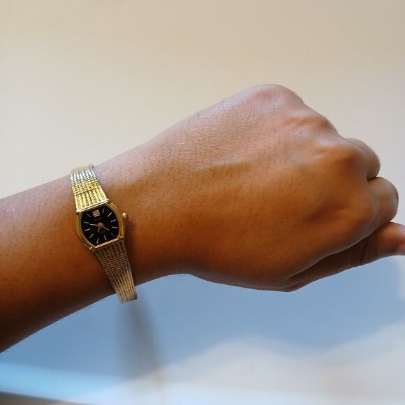 Vtg Elgin Women's Gold Dress Watch Quartz Diamond Black Dial EK230-007 READ - Picture 5 of 15